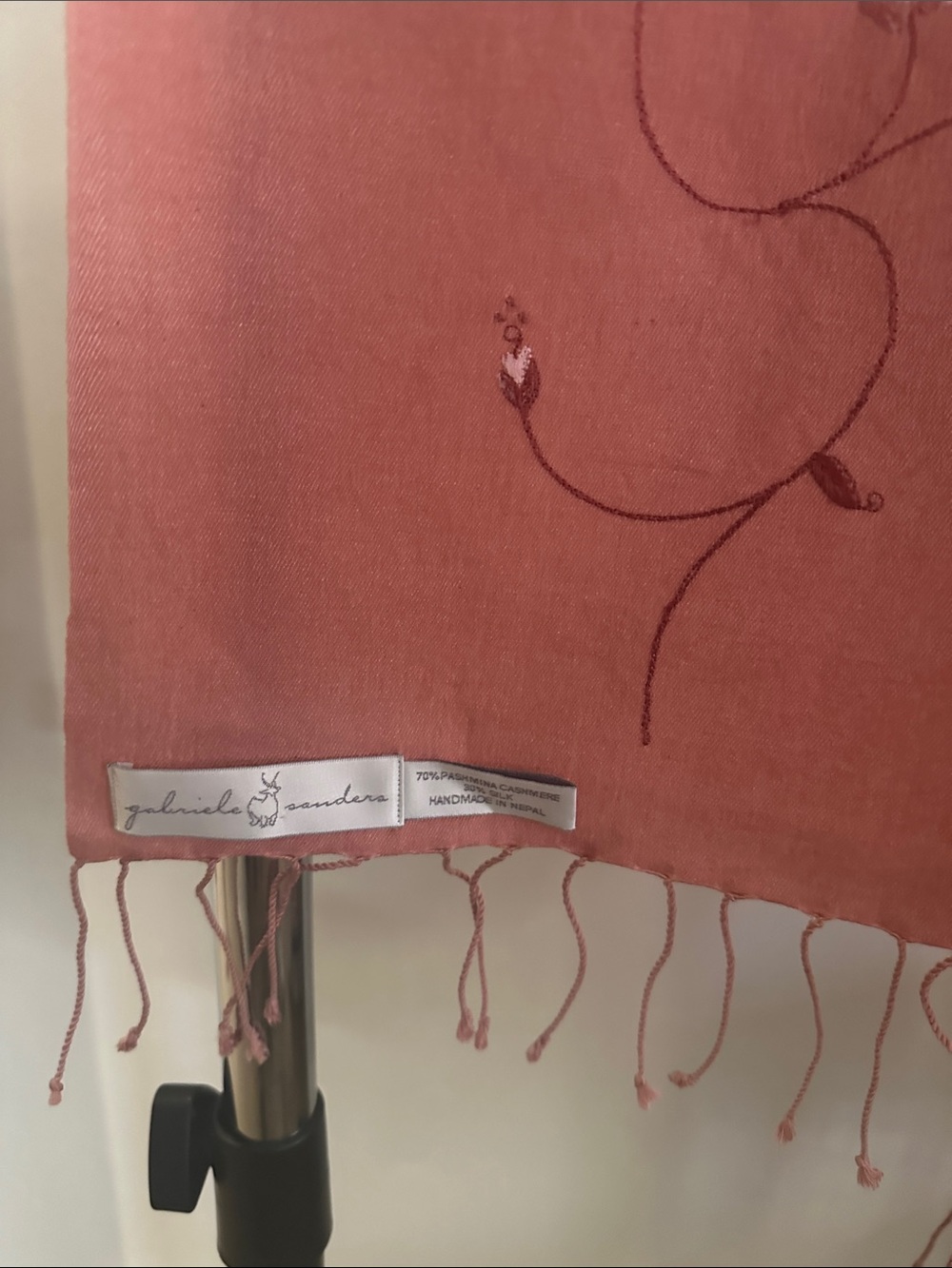 Gabrielle Sanders Pashmina Pink Embroidered Shawl Scarf
